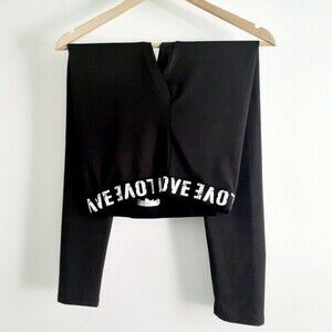 Bozollo Activewear Black Fitted Stretchy LOVE Leggings Elastic Waist Small